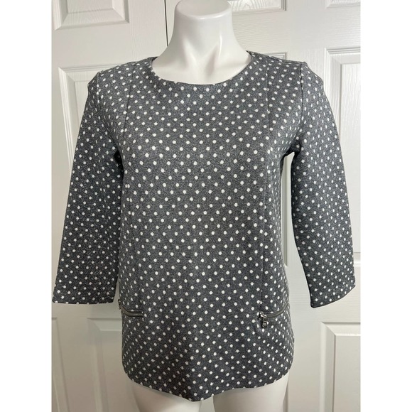 Talbots Zip Pocket Jacquard Top Sparkle Dot 3/4 Sleeve Size SP NWT - Picture 2 of 11